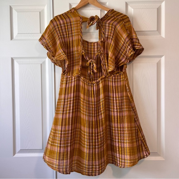 Size Small Tie Back Plaid Anthropologie Tunic Mini Dress - Picture 2 of 5